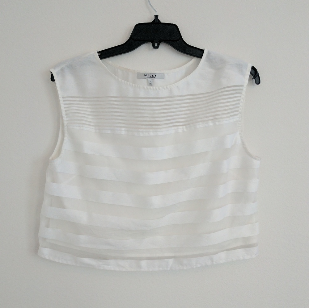 Milly white sheer stripe crop top